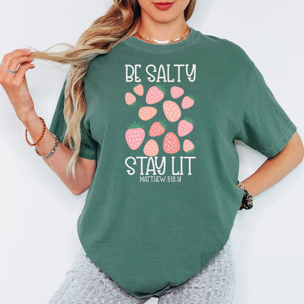 Be Salty Stay Lit Christian Shirt, Matthew 5 13 14 Bible Verse Tee, Comfort Colors® Faith Graphic Top, Religious Gift Idea