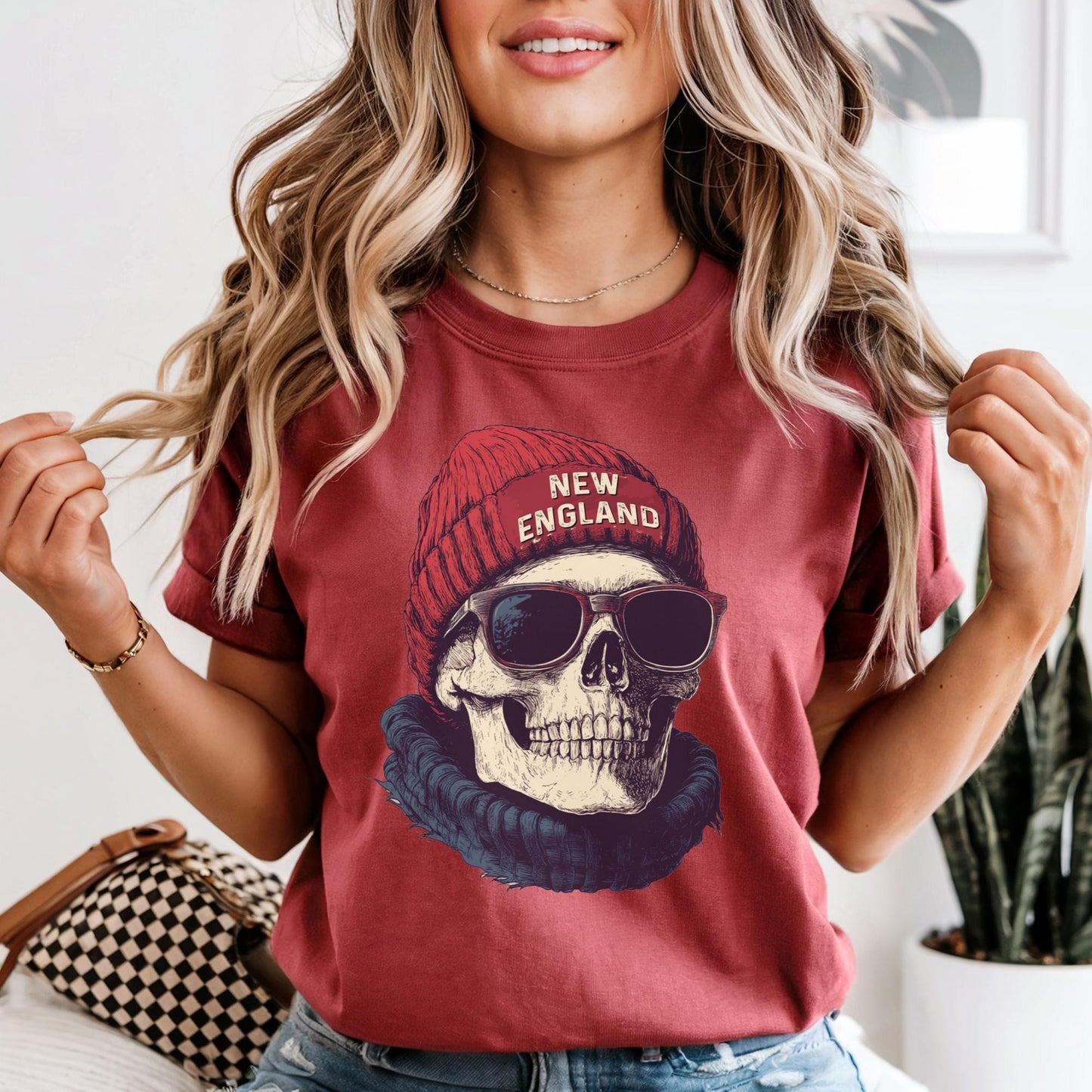 New England Football Mascot Shirt, Comfort Colors Vintage New England Fan Gift Crewneck Tee, Patriot Skull Tshirt