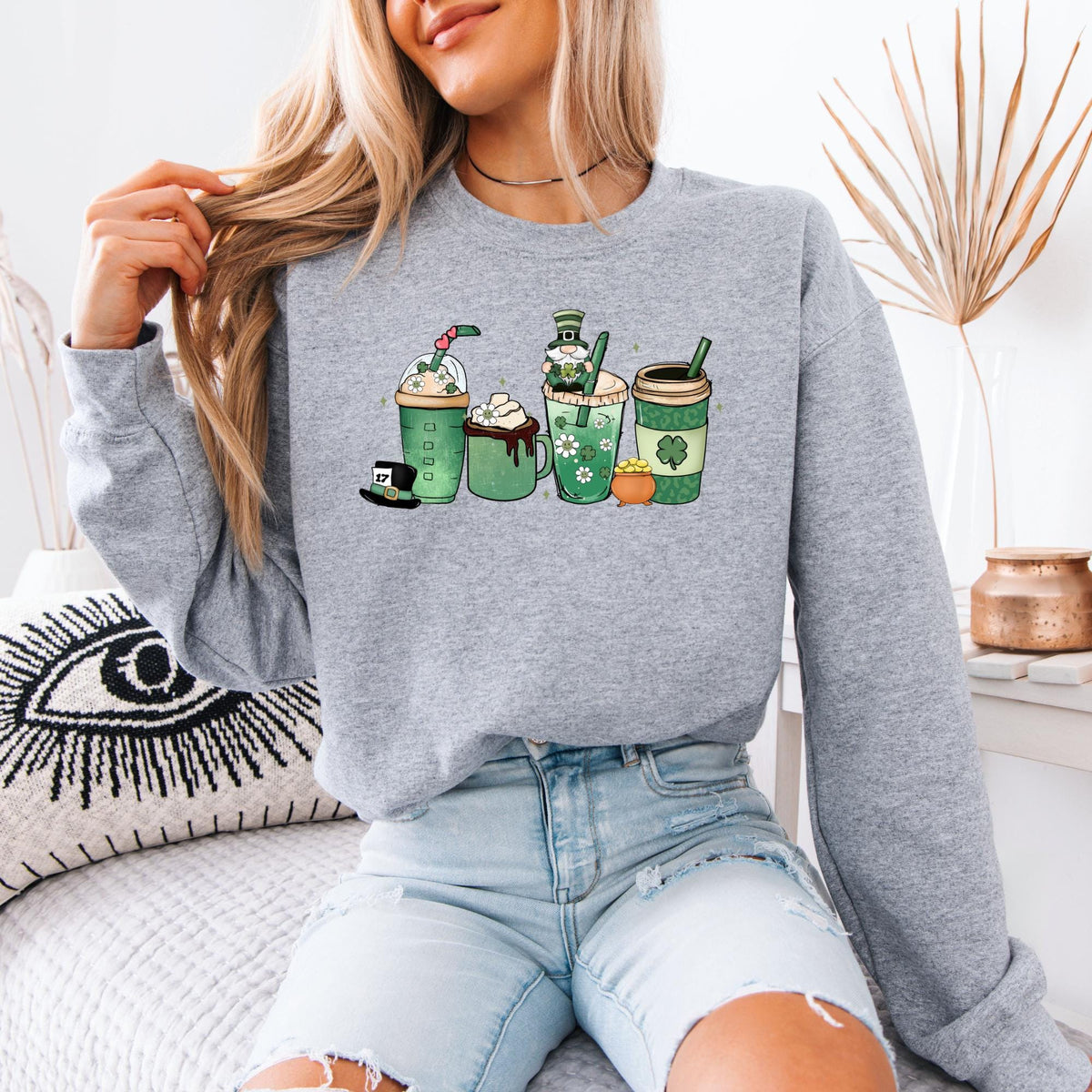 Lucky Coffee St. Patrick’s Day Sweatshirt, Retro Shamrock Coffee Lover Hoodie, Irish Lucky Clover Sweatshirt
