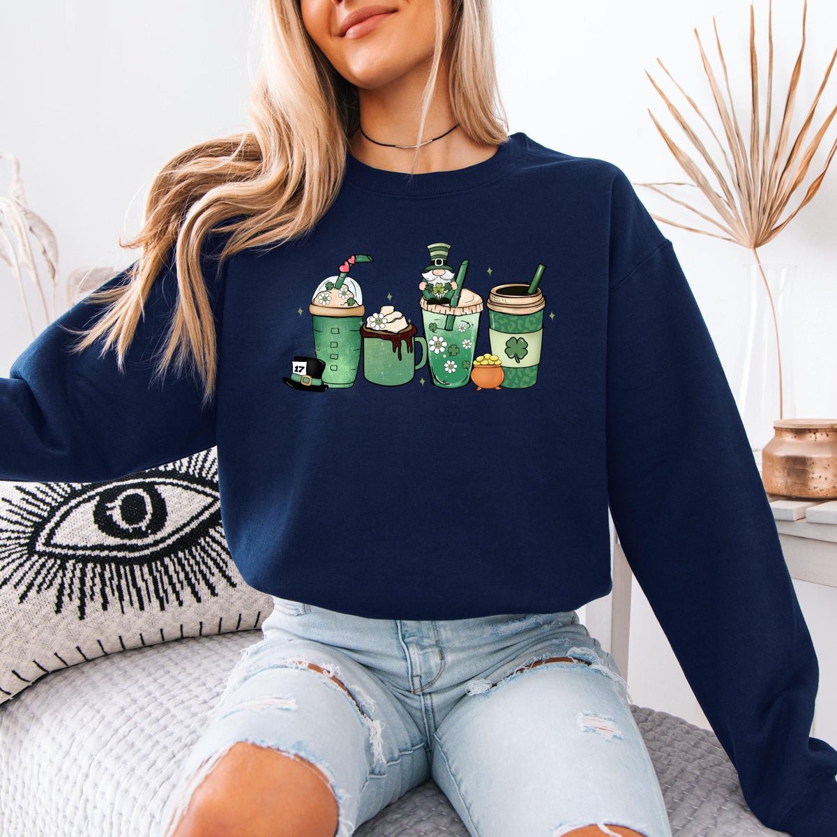 Lucky Coffee St. Patrick’s Day Sweatshirt, Retro Shamrock Coffee Lover Hoodie, Irish Lucky Clover Sweatshirt