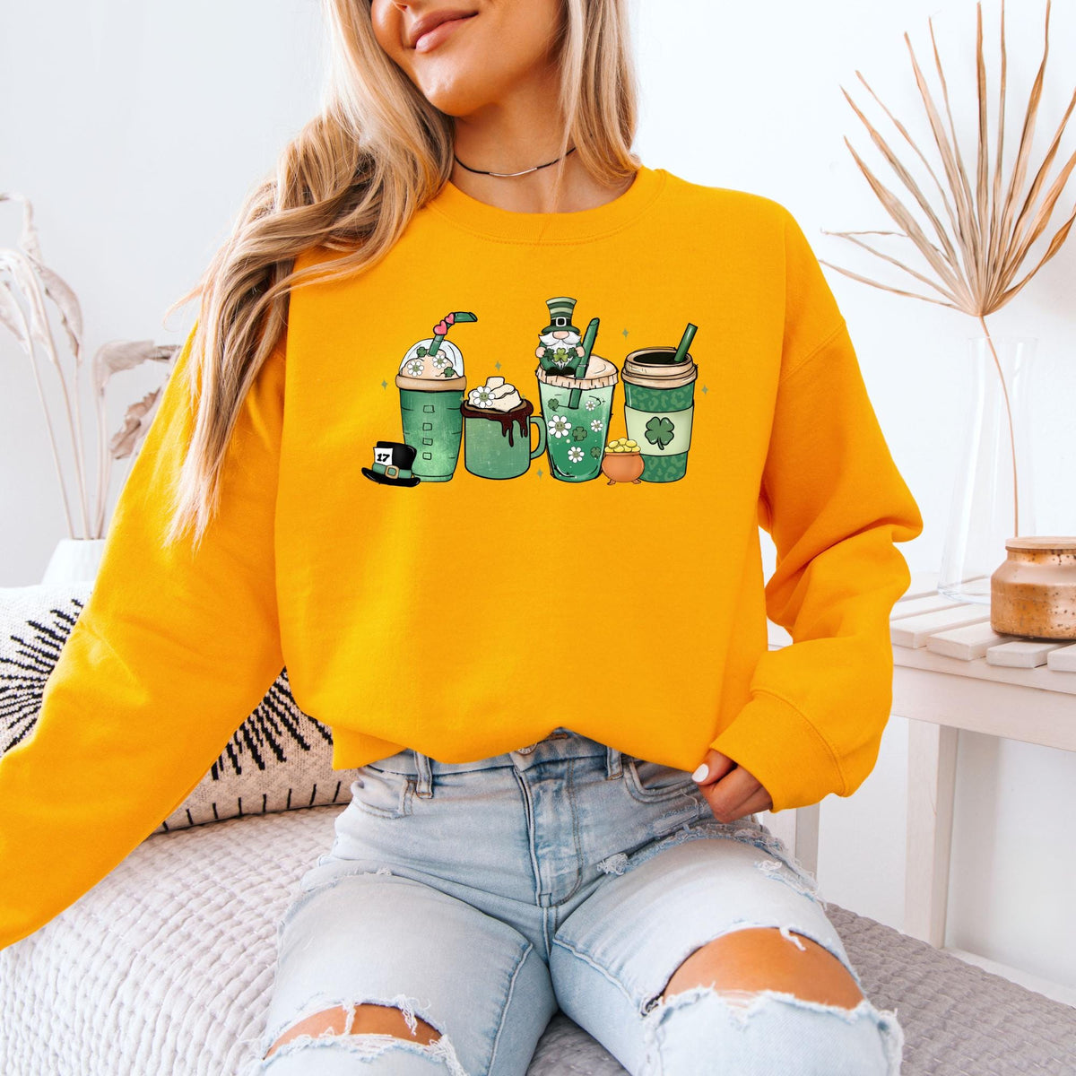 Lucky Coffee St. Patrick’s Day Sweatshirt, Retro Shamrock Coffee Lover Hoodie, Irish Lucky Clover Sweatshirt