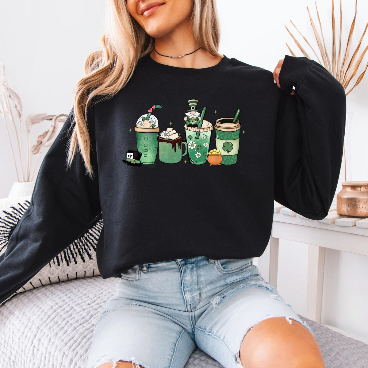 Lucky Coffee St. Patrick’s Day Sweatshirt, Retro Shamrock Coffee Lover Hoodie, Irish Lucky Clover Sweatshirt