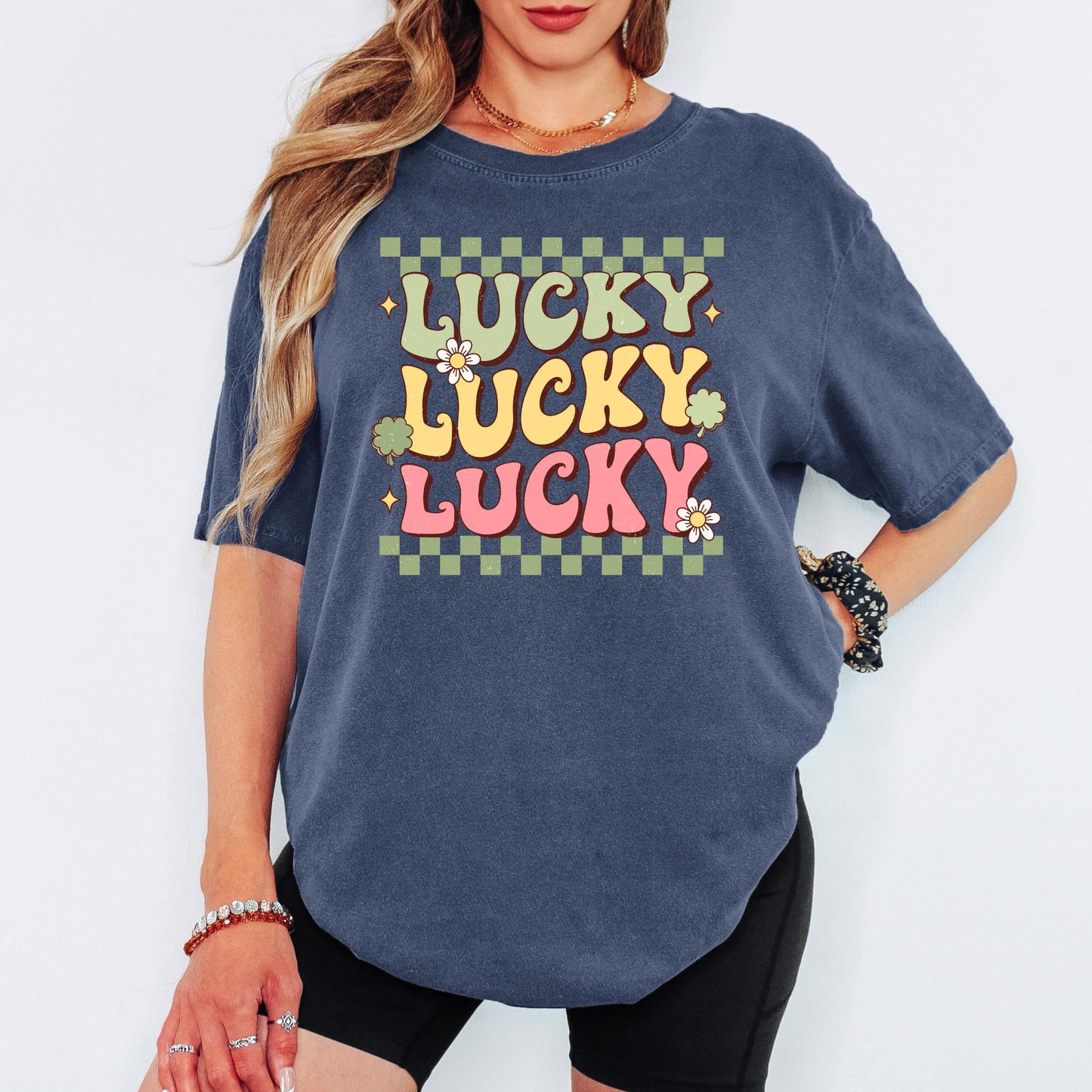 Retro Lucky Vibes Comfort Colors® T-Shirt, Shamrock St. Patrick’s Day Tee, Lucky Aesthetic Shirt, St Patricks Gift for Women