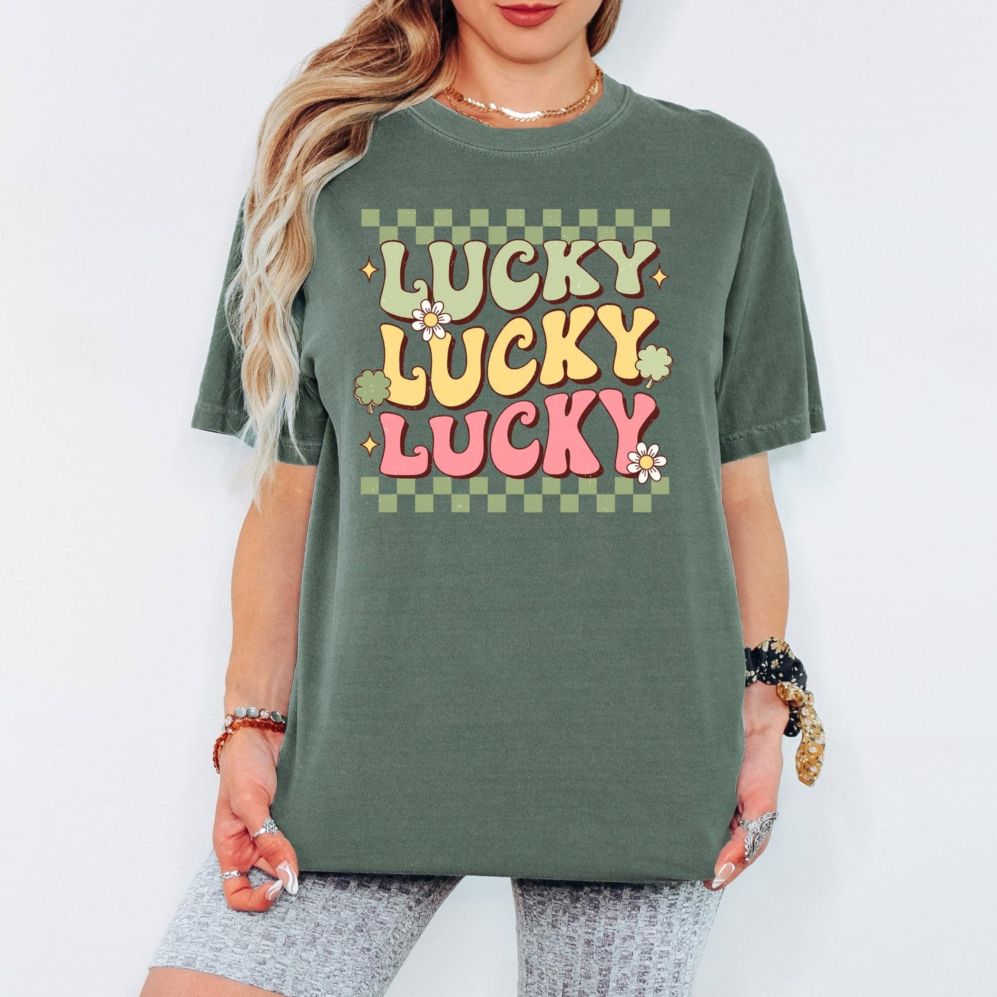 Retro Lucky Vibes Comfort Colors® T-Shirt, Shamrock St. Patrick’s Day Tee, Lucky Aesthetic Shirt, St Patricks Gift for Women