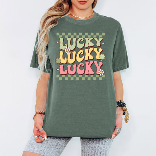 Retro Lucky Vibes Comfort Colors® T-Shirt, Shamrock St. Patrick’s Day Tee, Lucky Aesthetic Shirt, St Patricks Gift for Women