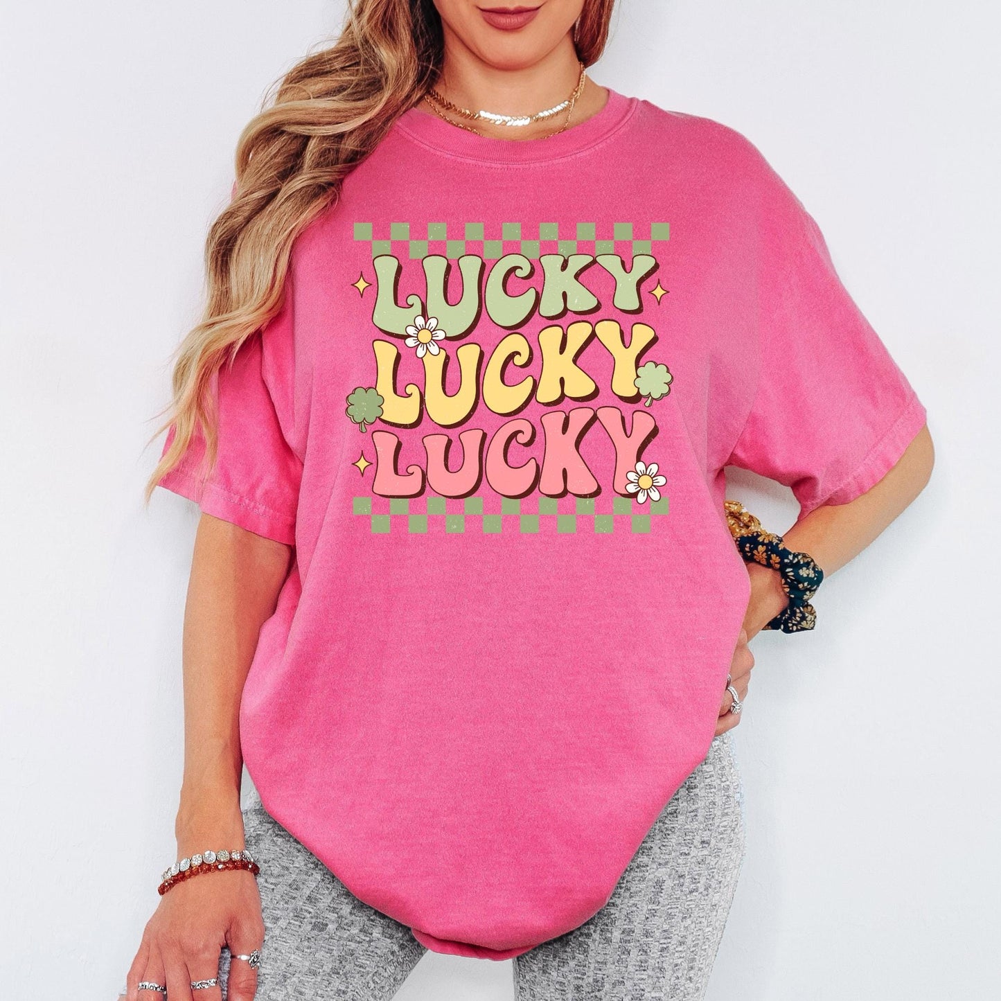 Retro Lucky Vibes Comfort Colors® T-Shirt, Shamrock St. Patrick’s Day Tee, Lucky Aesthetic Shirt, St Patricks Gift for Women