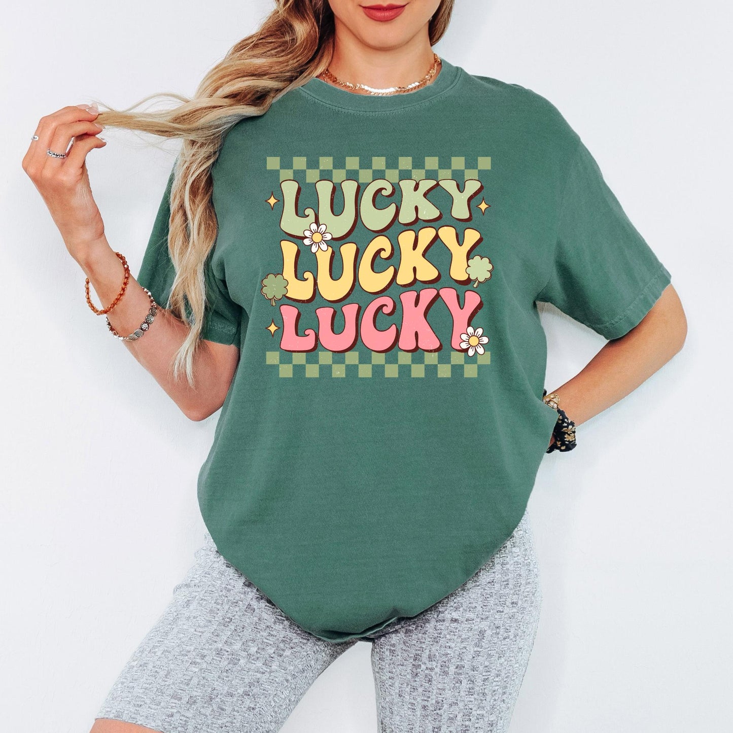 Retro Lucky Vibes Comfort Colors® T-Shirt, Shamrock St. Patrick’s Day Tee, Lucky Aesthetic Shirt, St Patricks Gift for Women