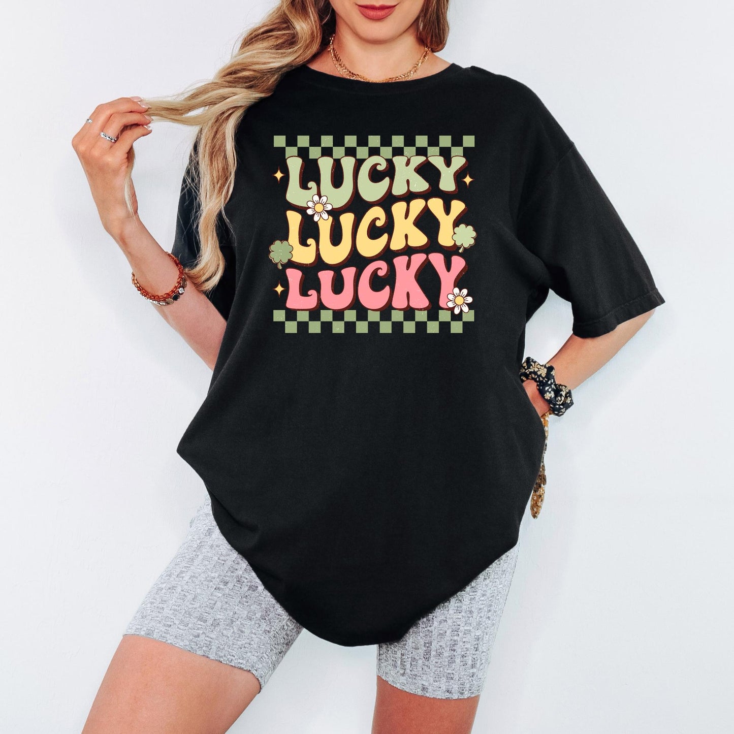 Retro Lucky Vibes Comfort Colors® T-Shirt, Shamrock St. Patrick’s Day Tee, Lucky Aesthetic Shirt, St Patricks Gift for Women