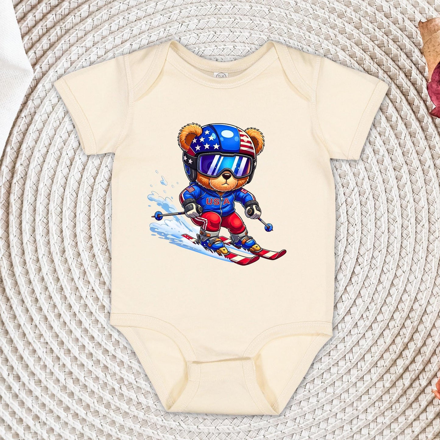 2026 Winter Unisex T-Shirt, Ski Team Crewneck, Skiing Teddy USA Bear Tee