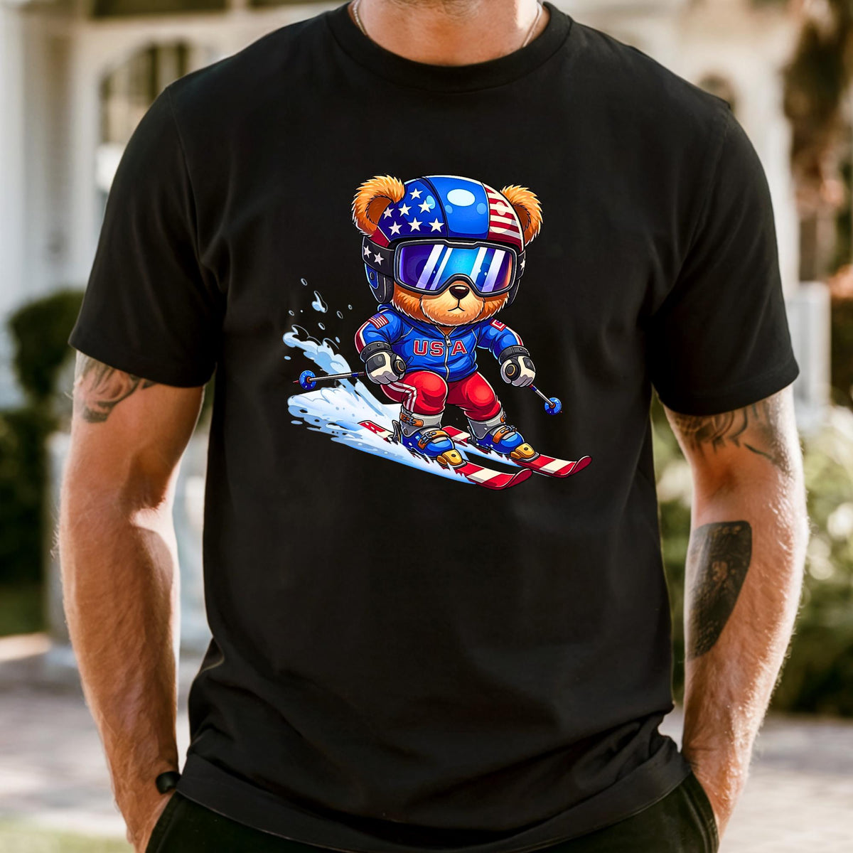 USA Winter Sports Teddy Ski Bear Comfort Colors® Long Sleeve