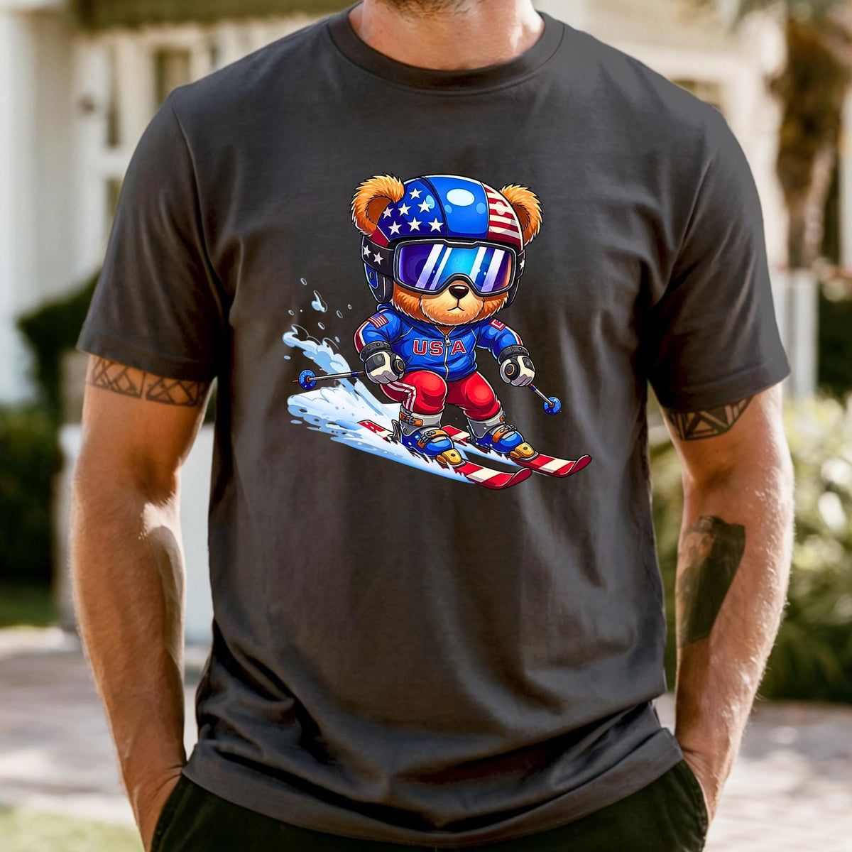 USA Winter Sports Teddy Ski Bear Comfort Colors® Long Sleeve
