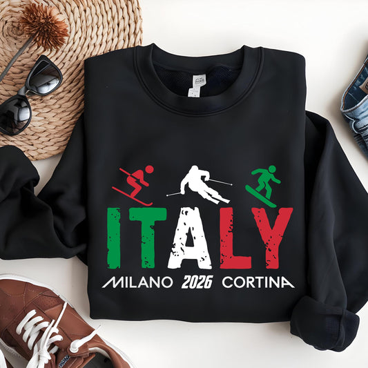 Italy Winter Sports Sweatshirt Skiing 2026 Shirt Cortina Snowboarding Skating T-Shirt Game Gift