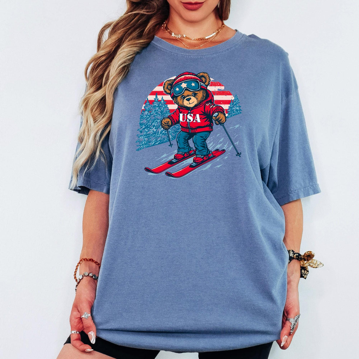 Comfort Colors® USA Winter Games 2026 Shirt, Ski Teddy Bear Graphic, Unisex Winter Sports Tee