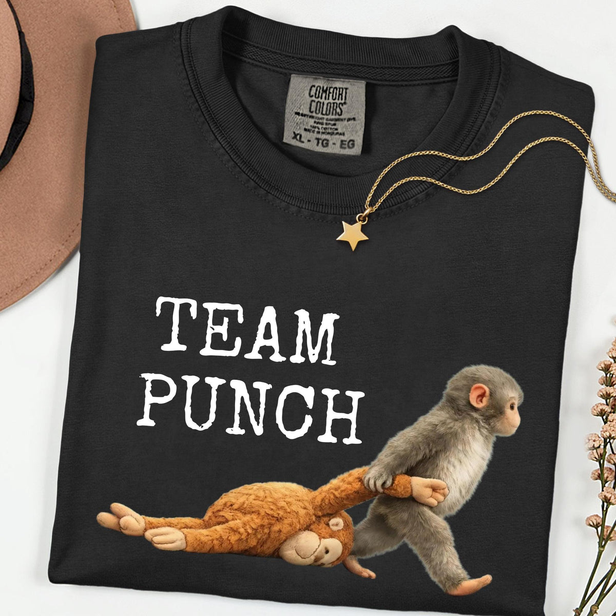 Team Punch Viral Monkey Comfort Colors® Graphic Tee, Cute Humor Animal Shirt, Unisex Casual Tee