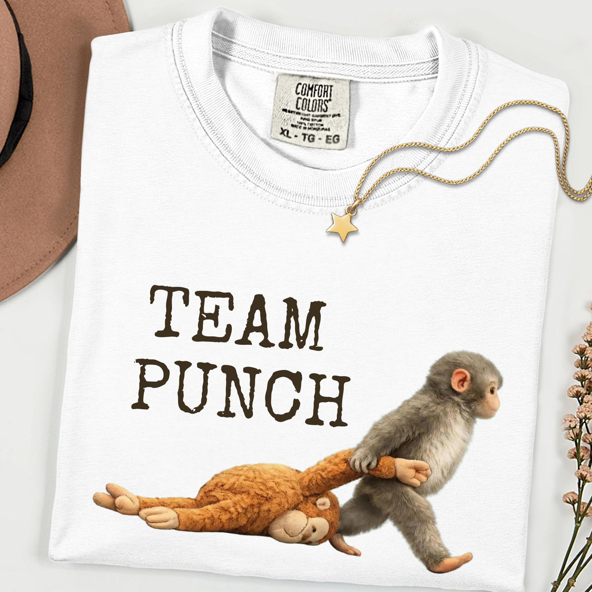 Team Punch Viral Monkey Comfort Colors® Graphic Tee, Cute Humor Animal Shirt, Unisex Casual Tee