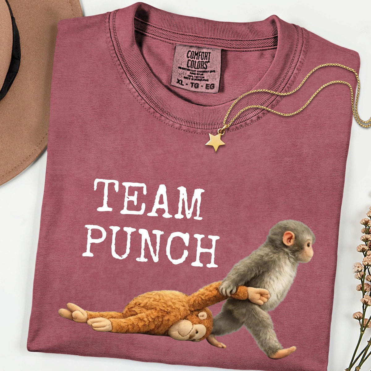 Team Punch Viral Monkey Comfort Colors® Graphic Tee, Cute Humor Animal Shirt, Unisex Casual Tee