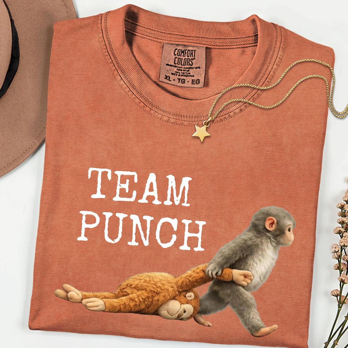 Team Punch Viral Monkey Comfort Colors® Graphic Tee, Cute Humor Animal Shirt, Unisex Casual Tee