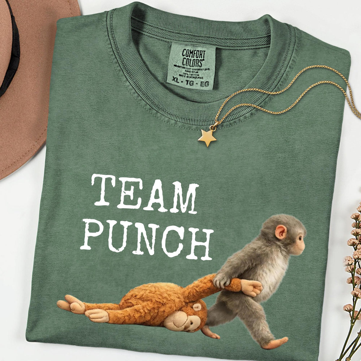Team Punch Viral Monkey Comfort Colors® Graphic Tee, Cute Humor Animal Shirt, Unisex Casual Tee