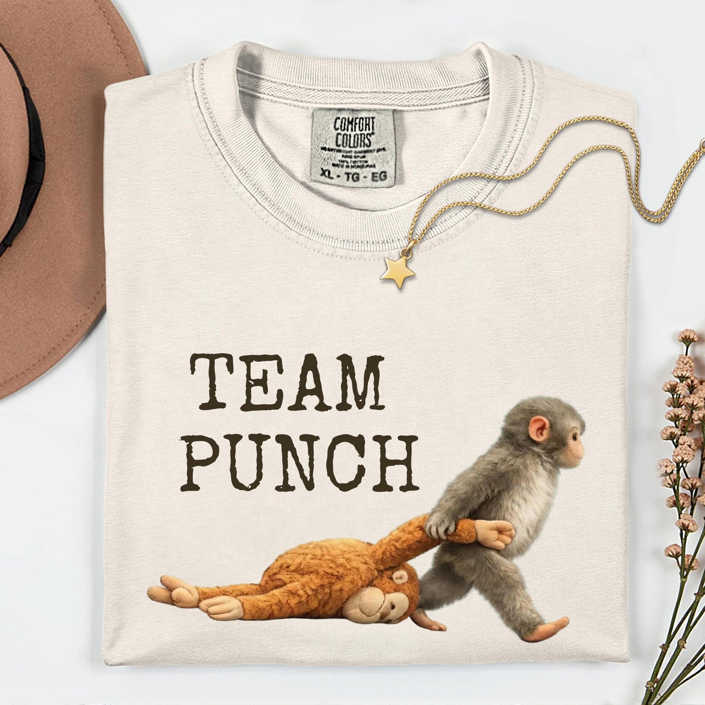 Comfort Colors® Monkey Punch Graphic Shirt, Baby Monkey Holding Plush Toy Tee, Animal Lover Gift, Team Punch Shirts