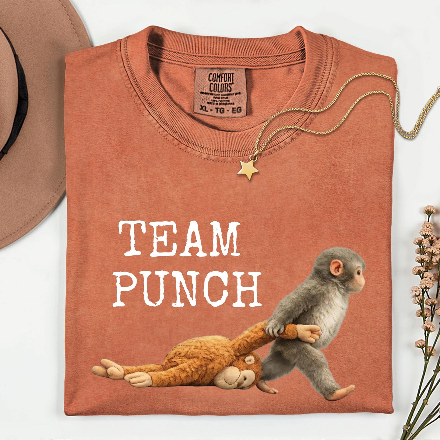 Comfort Colors® Monkey Punch Graphic Shirt, Baby Monkey Holding Plush Toy Tee, Animal Lover Gift, Team Punch Shirts