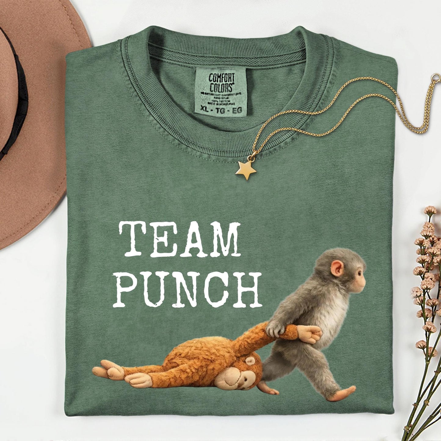 Comfort Colors® Monkey Punch Graphic Shirt, Baby Monkey Holding Plush Toy Tee, Animal Lover Gift, Team Punch Shirts