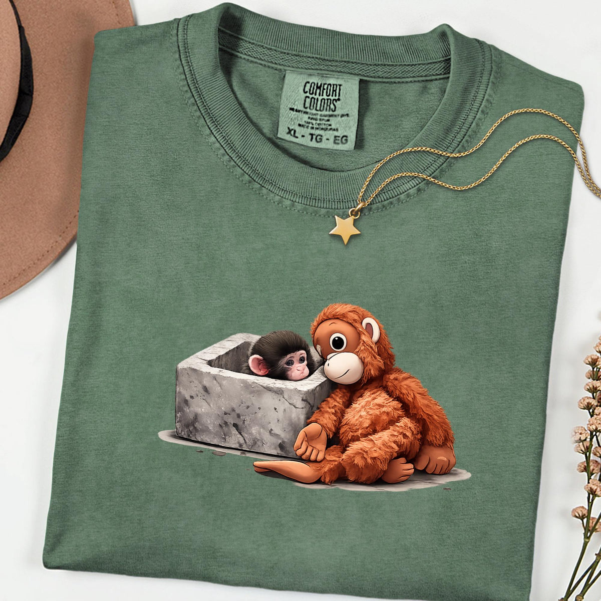 Comfort Colors® Baby Monkey Plush Graphic Tee – Emotional Animal Art Shirt, Vintage Aesthetic Wildlife Gift