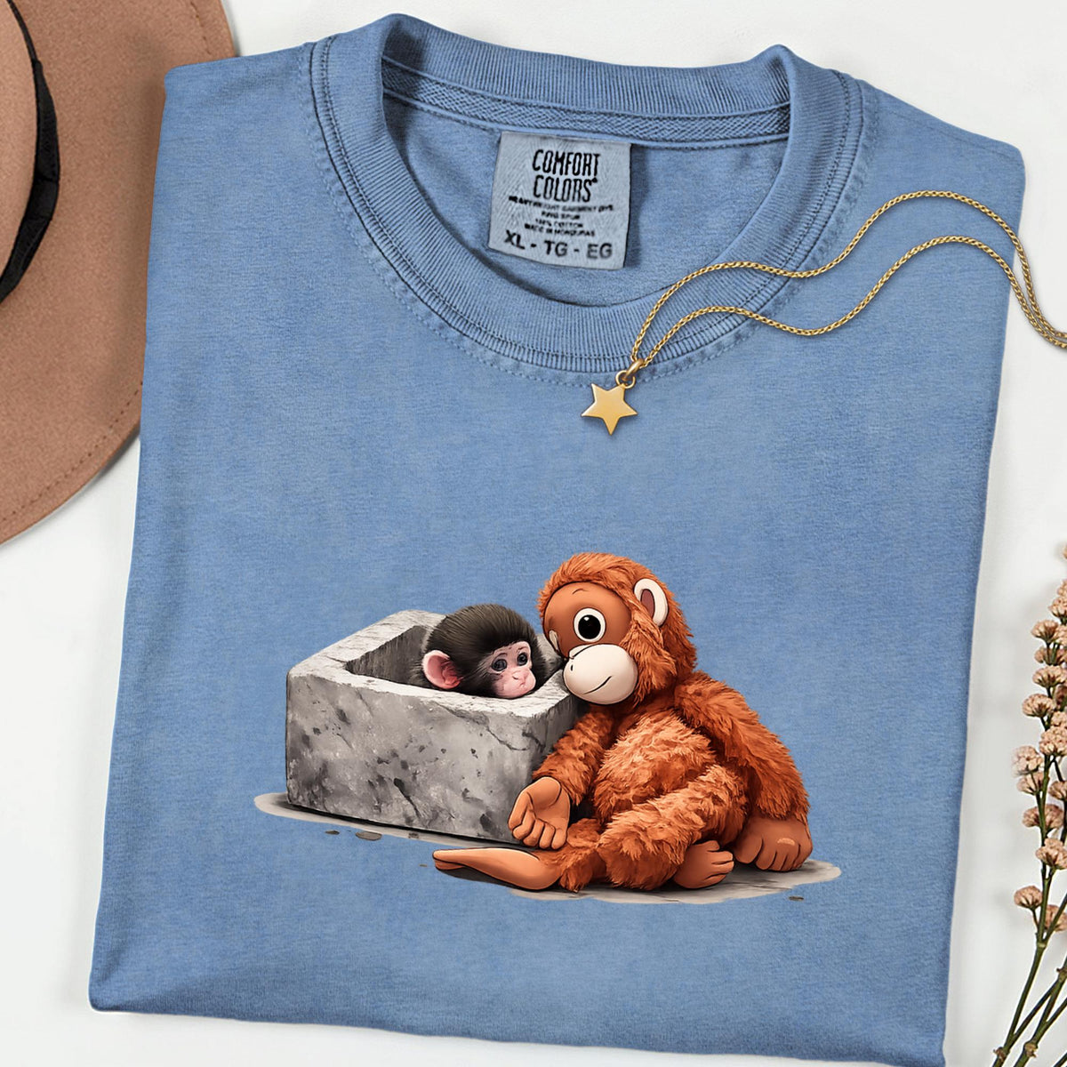 Comfort Colors® Baby Monkey Plush Graphic Tee – Emotional Animal Art Shirt, Vintage Aesthetic Wildlife Gift