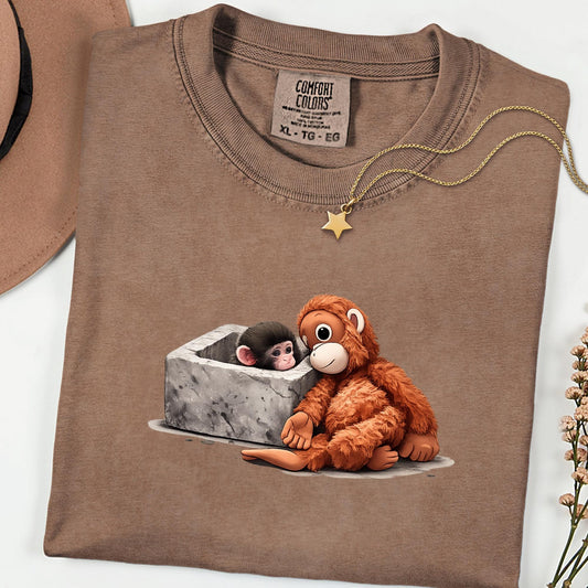 Comfort Colors® Baby Monkey Plush Graphic Tee – Emotional Animal Art Shirt, Vintage Aesthetic Wildlife Gift