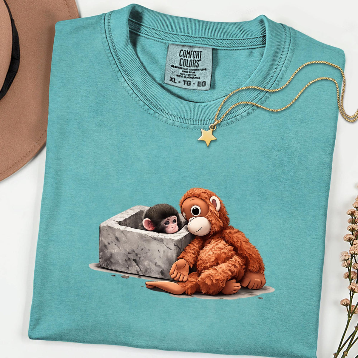 Comfort Colors® Baby Monkey Plush Graphic Tee – Emotional Animal Art Shirt, Vintage Aesthetic Wildlife Gift