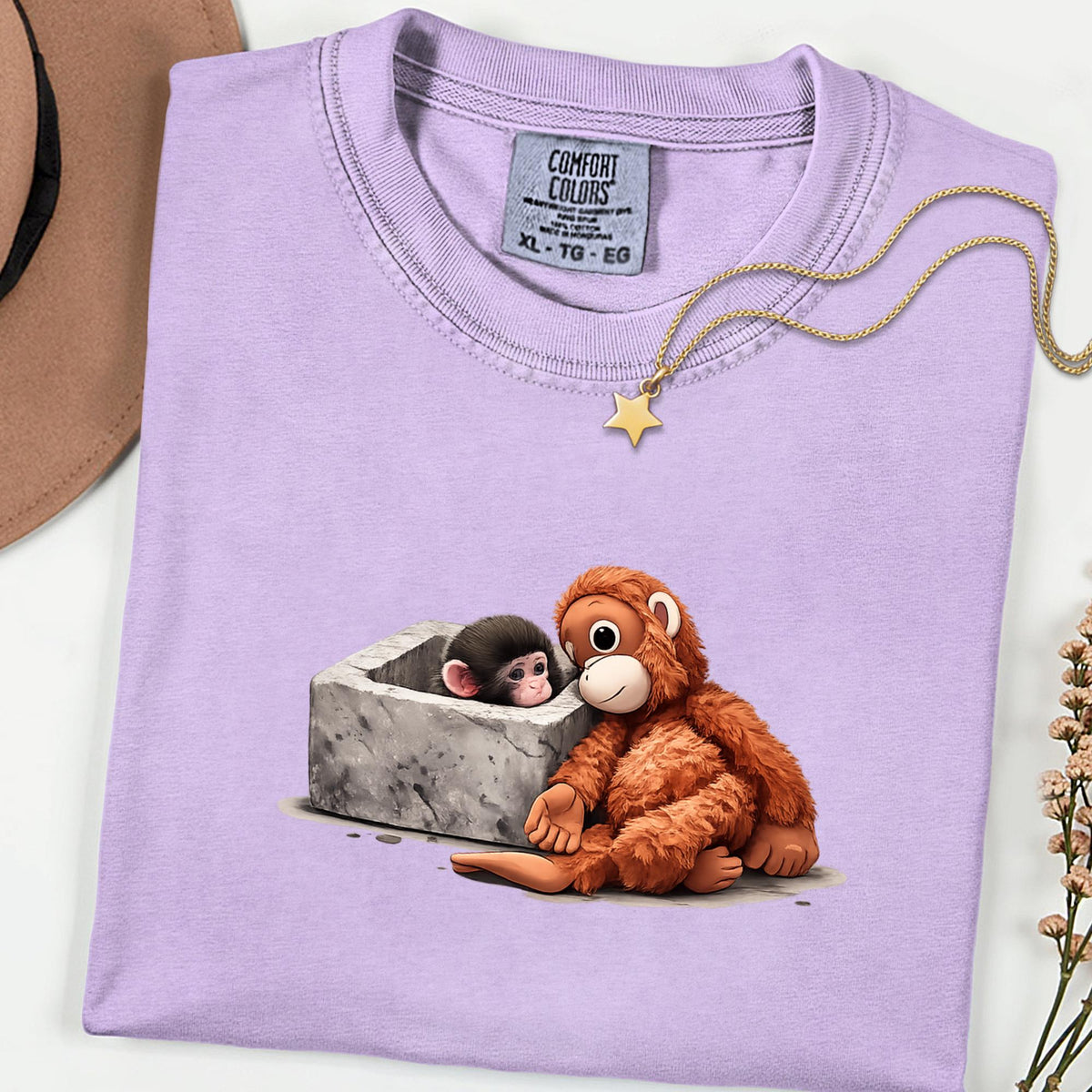 Comfort Colors® Baby Monkey Plush Graphic Tee – Emotional Animal Art Shirt, Vintage Aesthetic Wildlife Gift