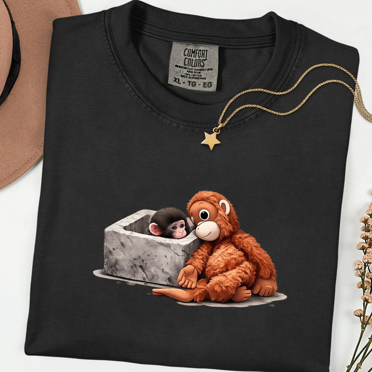 Comfort Colors® Baby Monkey Plush Graphic Tee – Emotional Animal Art Shirt, Vintage Aesthetic Wildlife Gift