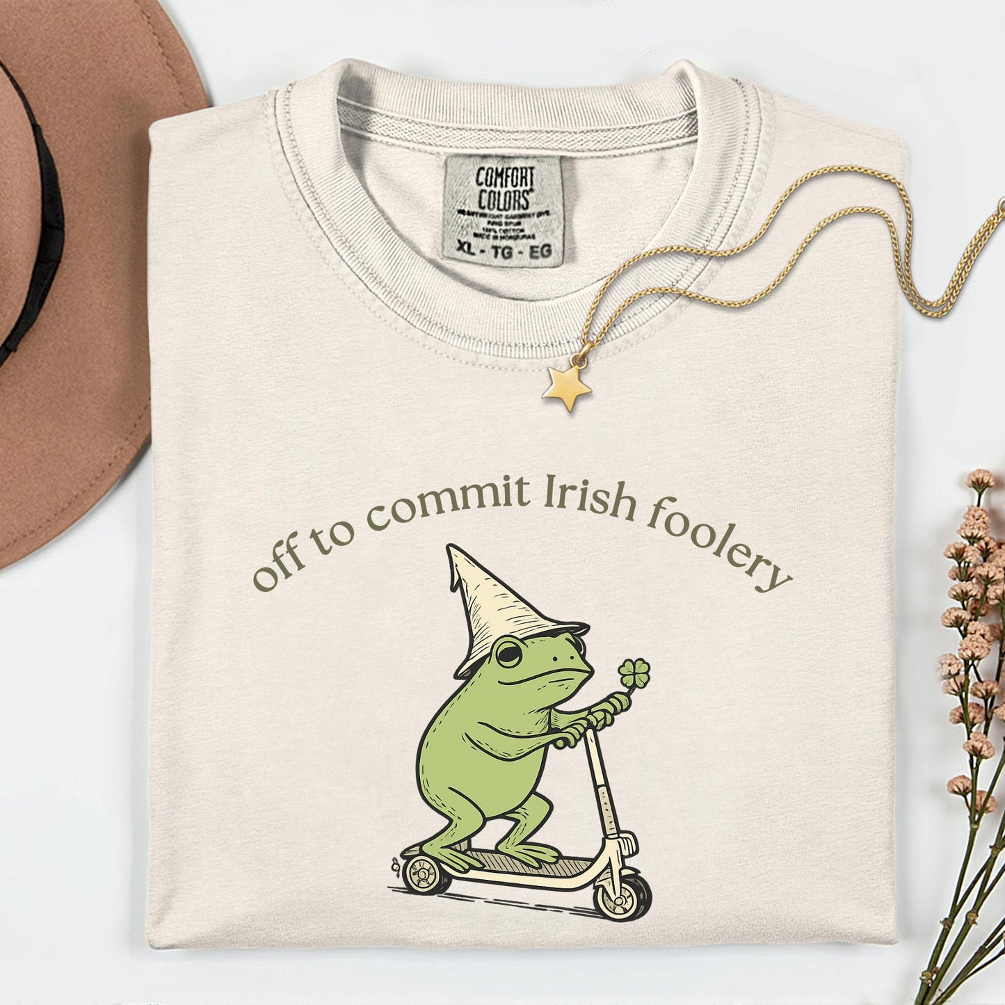 Custom Comfort Colors® St Patricks Day Frog Shirt Off to Commit Irish Foolery Tee Funny Frog Scooter St Paddys Day Four Leaf Clover Shirts