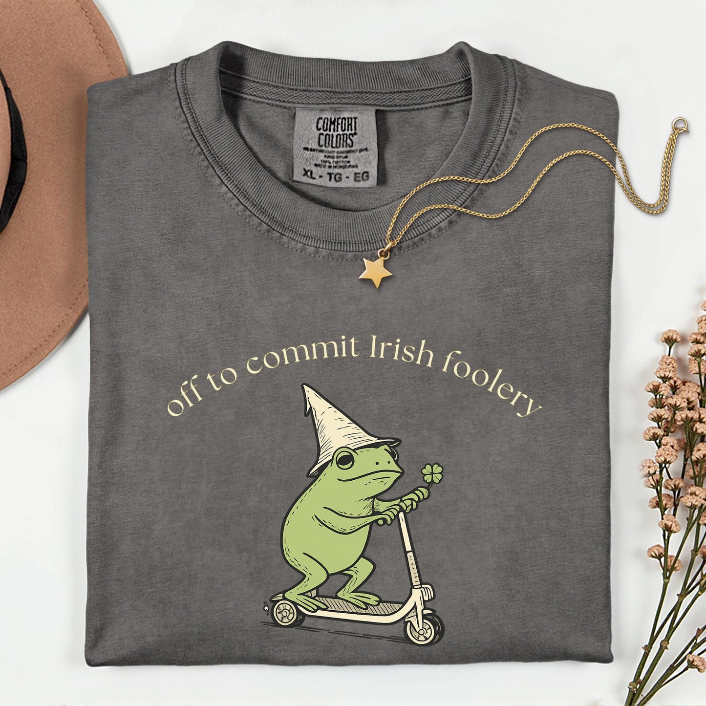 Custom Comfort Colors® St Patricks Day Frog Shirt Off to Commit Irish Foolery Tee Funny Frog Scooter St Paddys Day Four Leaf Clover Shirts