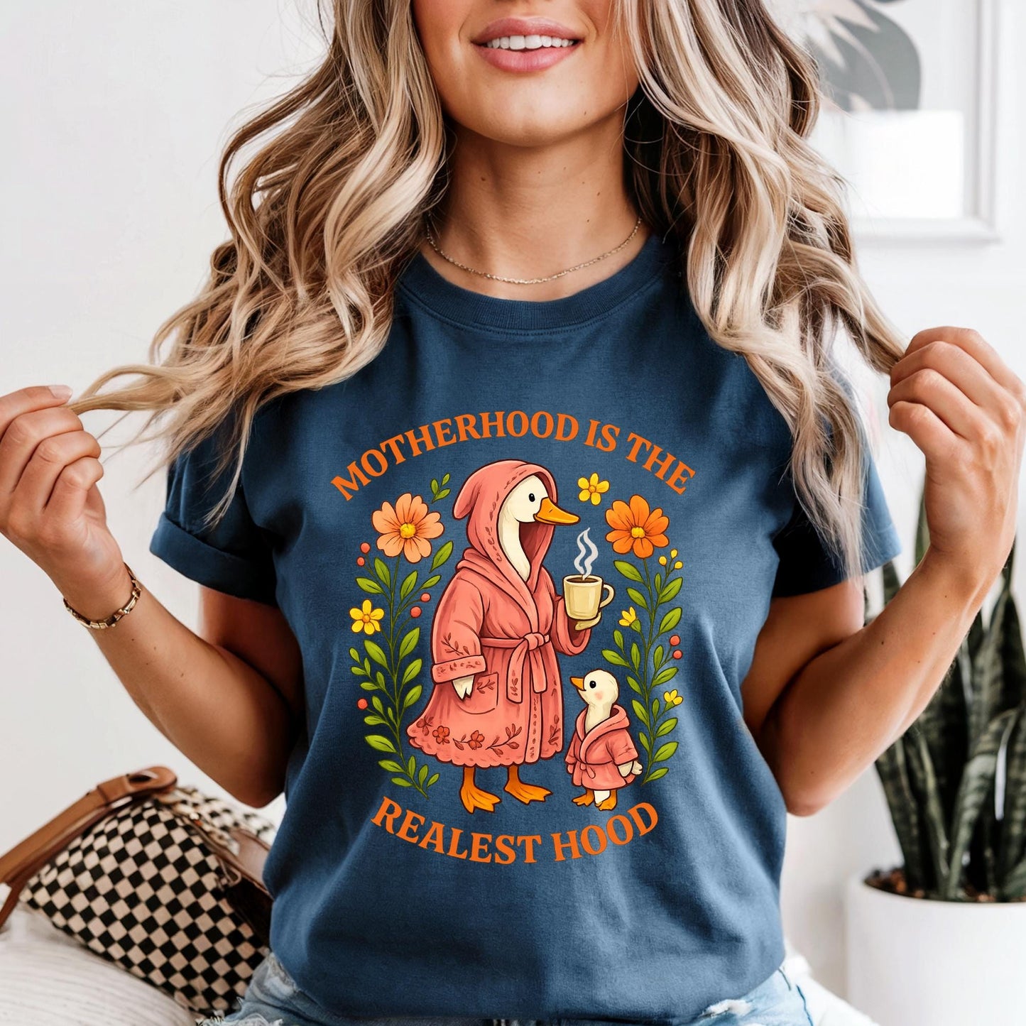 Comfort Colors® Silly Mom Goose, Motherhood is the Realest Hood Tee, Mom Gift, Boho Retro Mama Shirt