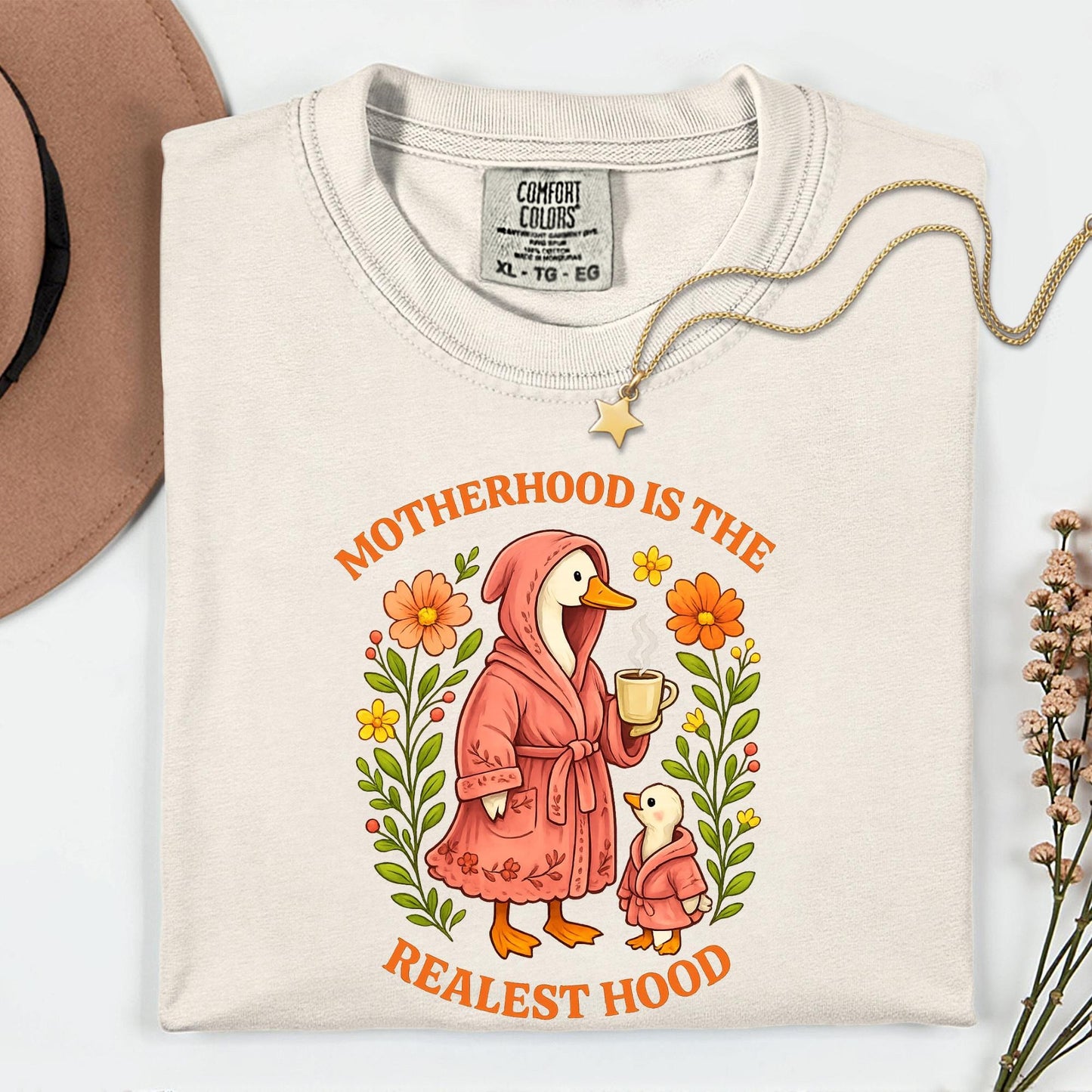 Comfort Colors® Silly Mom Goose, Motherhood is the Realest Hood Tee, Mom Gift, Boho Retro Mama Shirt