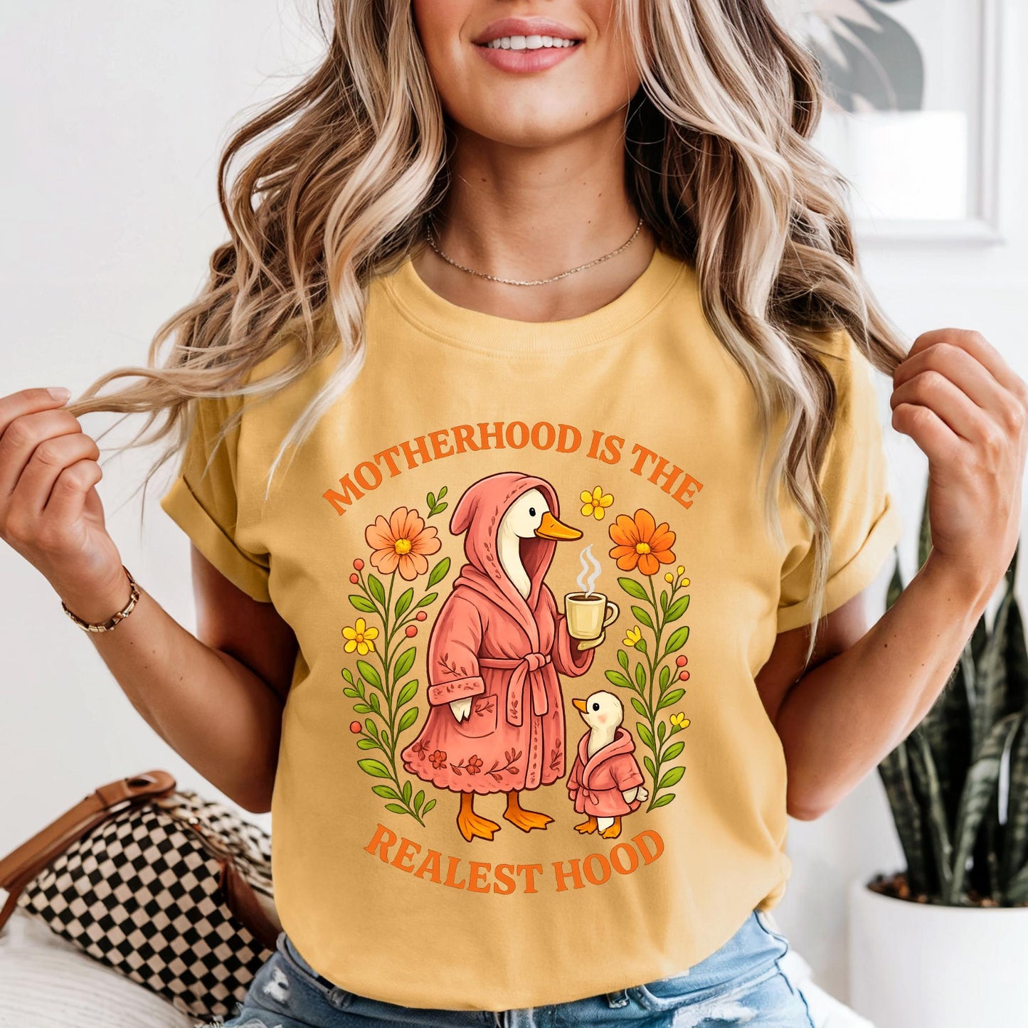Comfort Colors® Silly Mom Goose, Motherhood is the Realest Hood Tee, Mom Gift, Boho Retro Mama Shirt