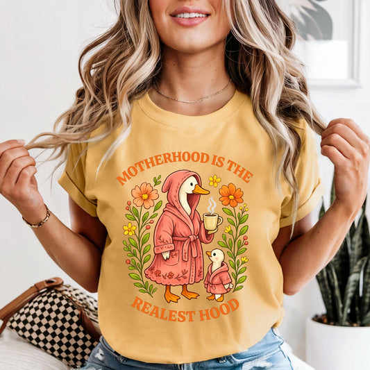 Comfort Colors® Silly Mom Goose, Motherhood is the Realest Hood Tee, Mom Gift, Boho Retro Mama Shirt