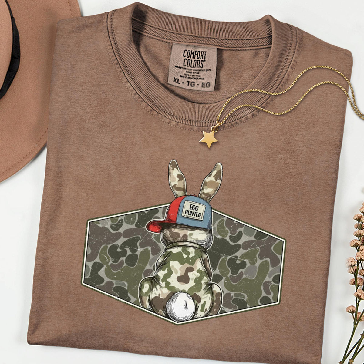 Comfort Colors® Egg Hunter Bunny Shirt, Camo Easter Graphic Tee, Funny Adult Spring Holiday Unisex T-Shirt