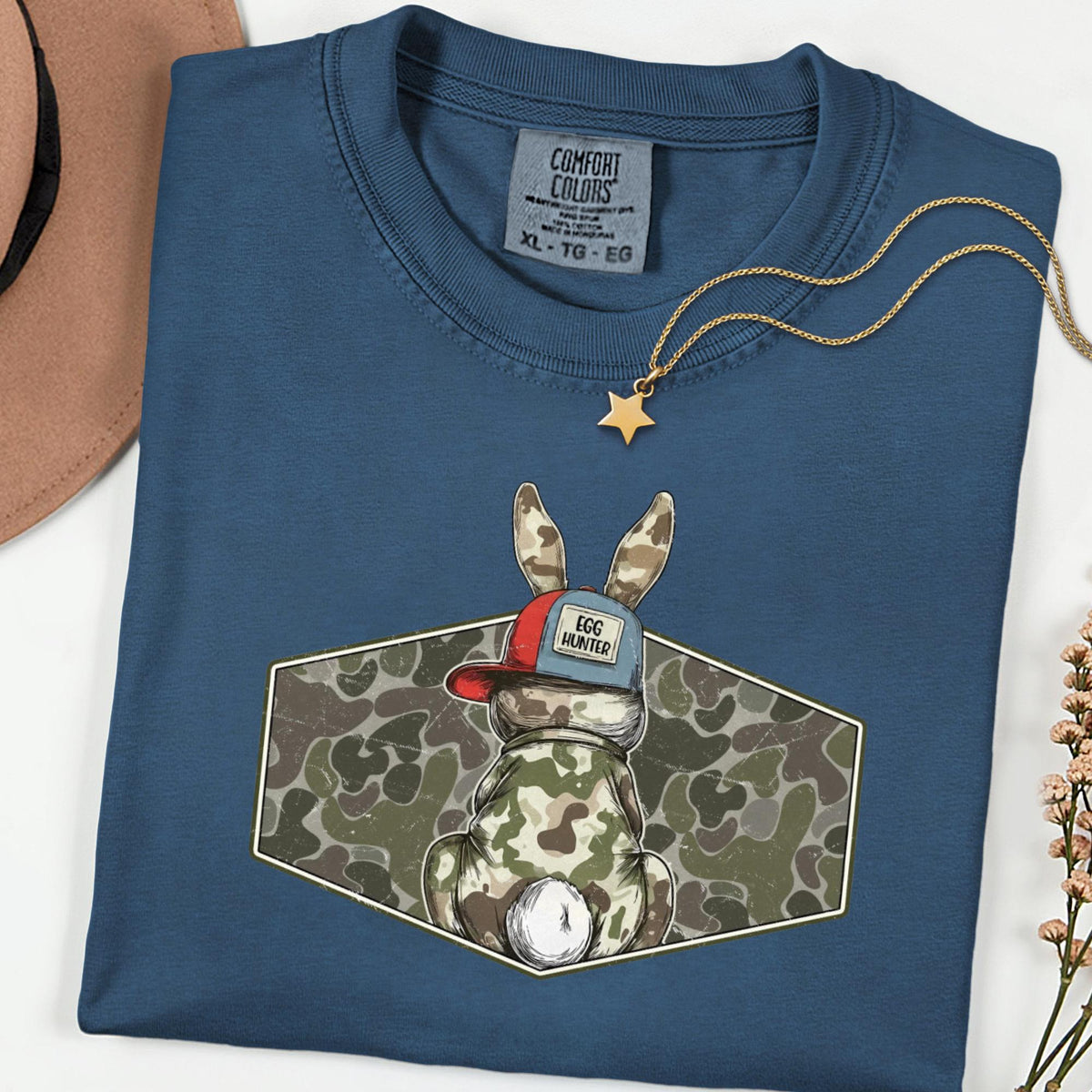 Comfort Colors® Egg Hunter Bunny Shirt, Camo Easter Graphic Tee, Funny Adult Spring Holiday Unisex T-Shirt