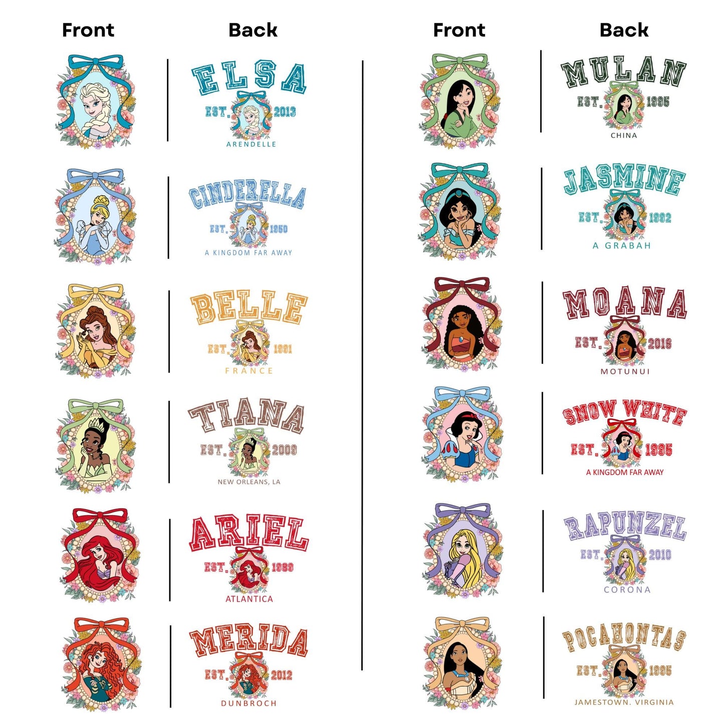 Comfort Colors® Disney Princess Shirts, Front Back Matching Group Disney Shirts, Aurora Shirt, Elsa Shirt, Ariel Shirt, Cinderella Shirt