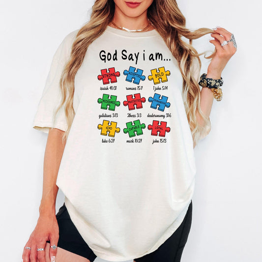 Comfort Colors® Christian Autism Awareness Shirt, God Says I Am Bible Verse Tee, Faith Gift