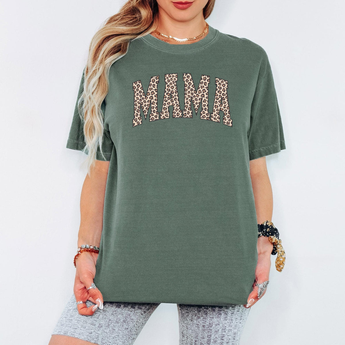 Comfort Colors® Leopard Mama Shirt, Retro Varsity Style Mom Graphic Tee, Trendy Leopard Print Top, Mother’s Day or Birthday Gift