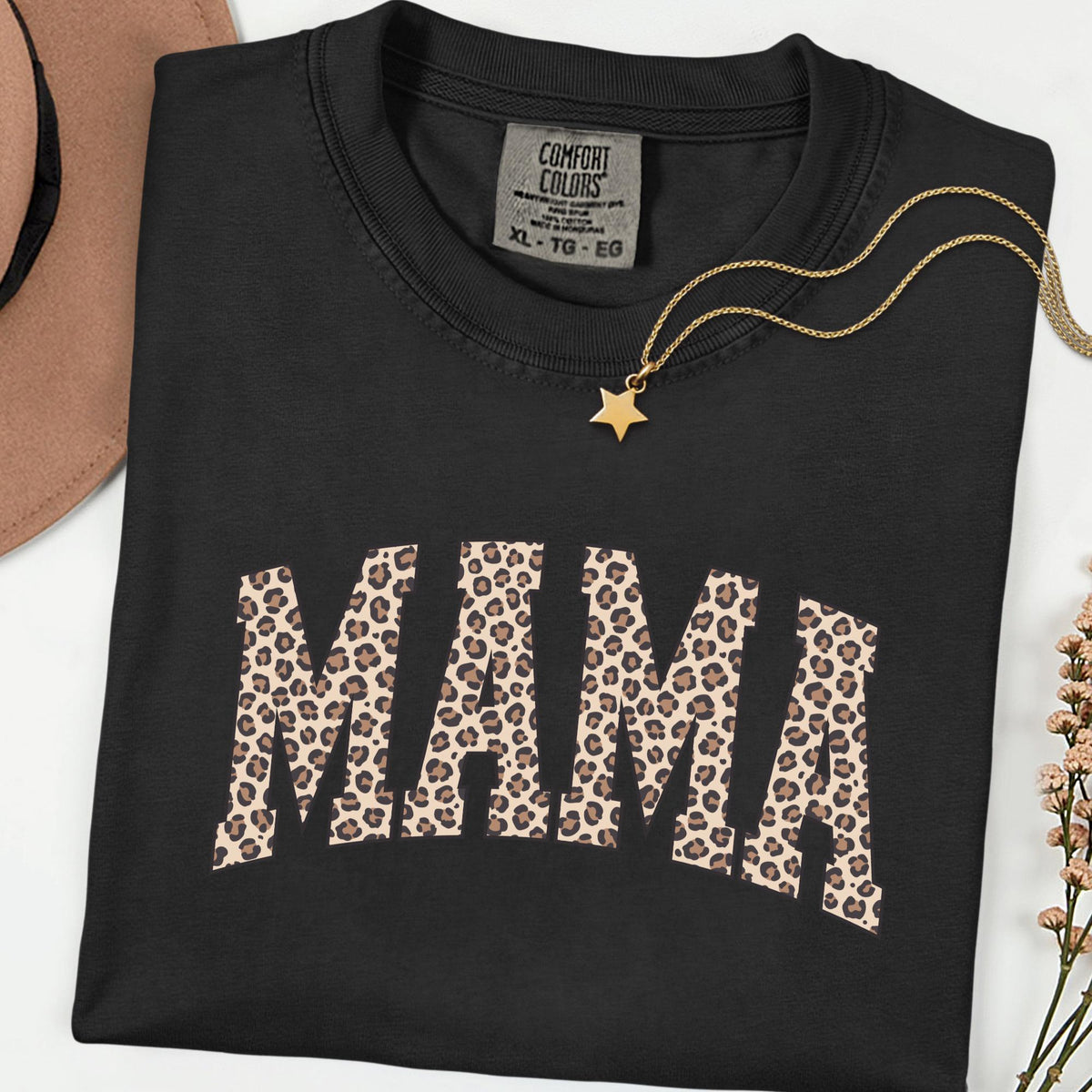 Comfort Colors® Leopard Mama Shirt, Retro Varsity Style Mom Graphic Tee, Trendy Leopard Print Top, Mother’s Day or Birthday Gift