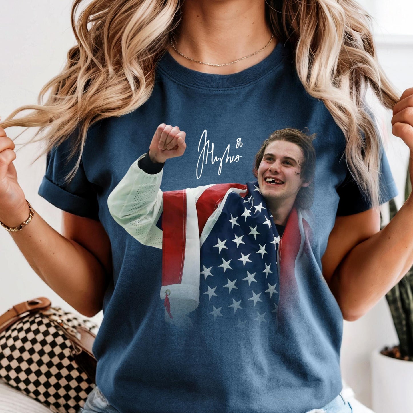 Comfort Colors® Jack Hughes USA Hockey T-Shirt, Men Hockey Tee Long Sleeve Shirts