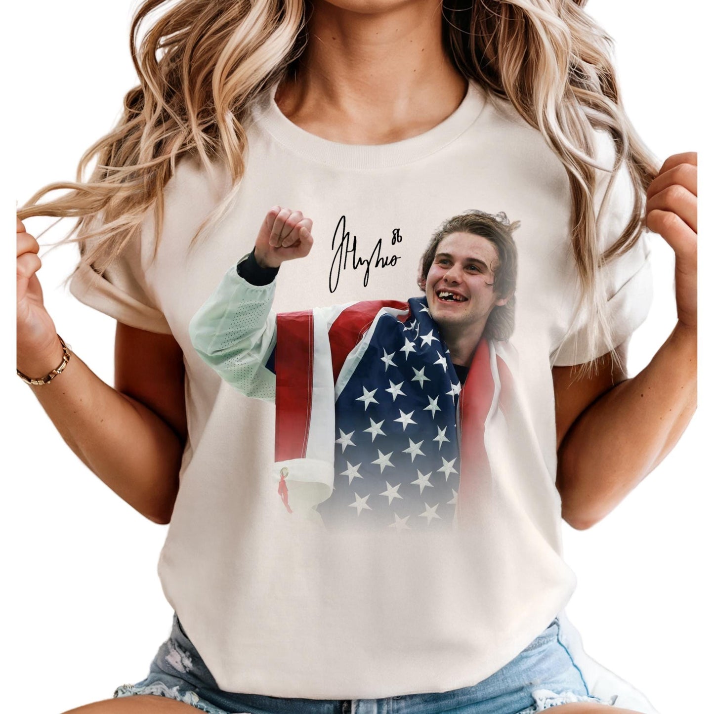 Comfort Colors® Jack Hughes USA Hockey T-Shirt, Men Hockey Tee Long Sleeve Shirts
