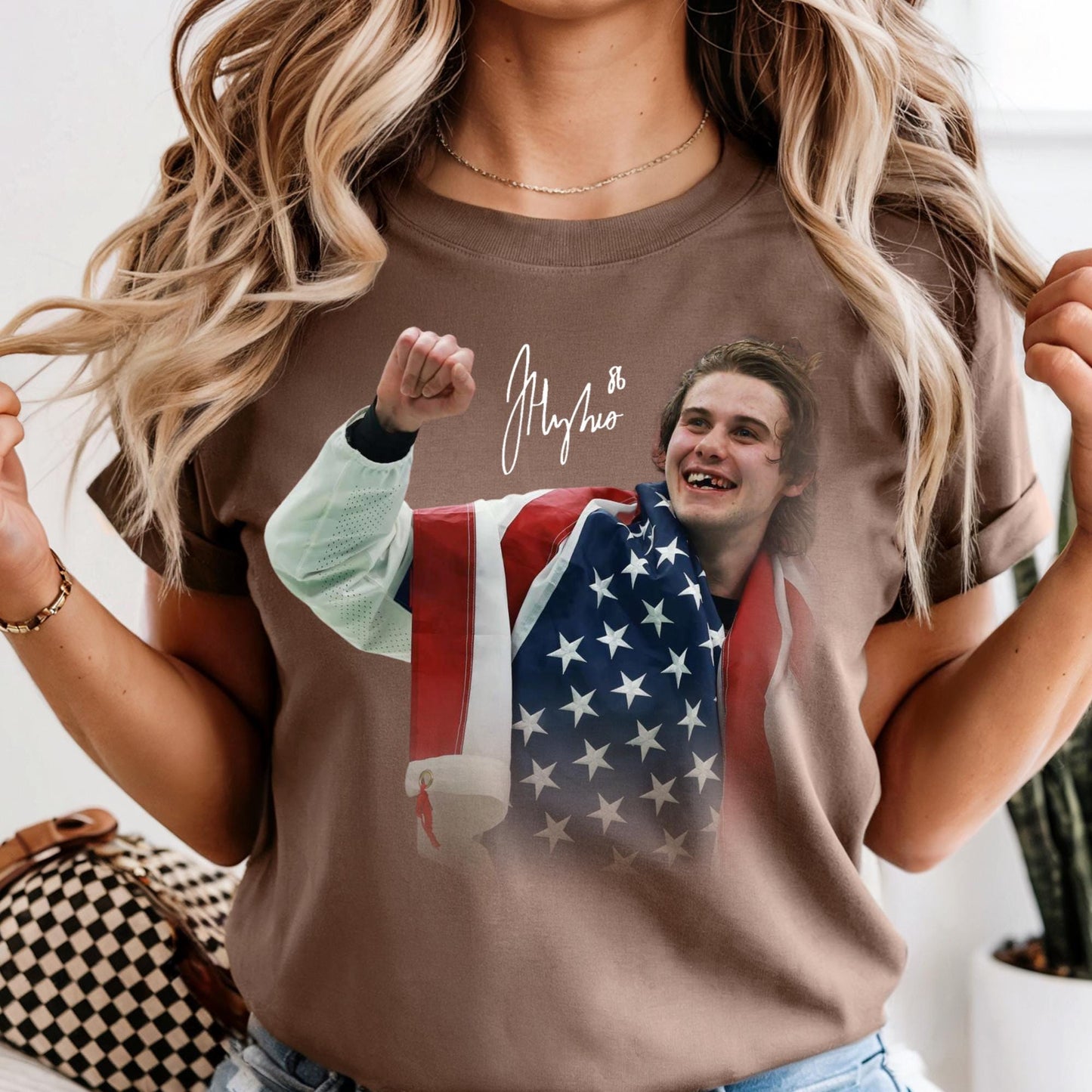 Comfort Colors® Jack Hughes USA Hockey T-Shirt, Men Hockey Tee Long Sleeve Shirts