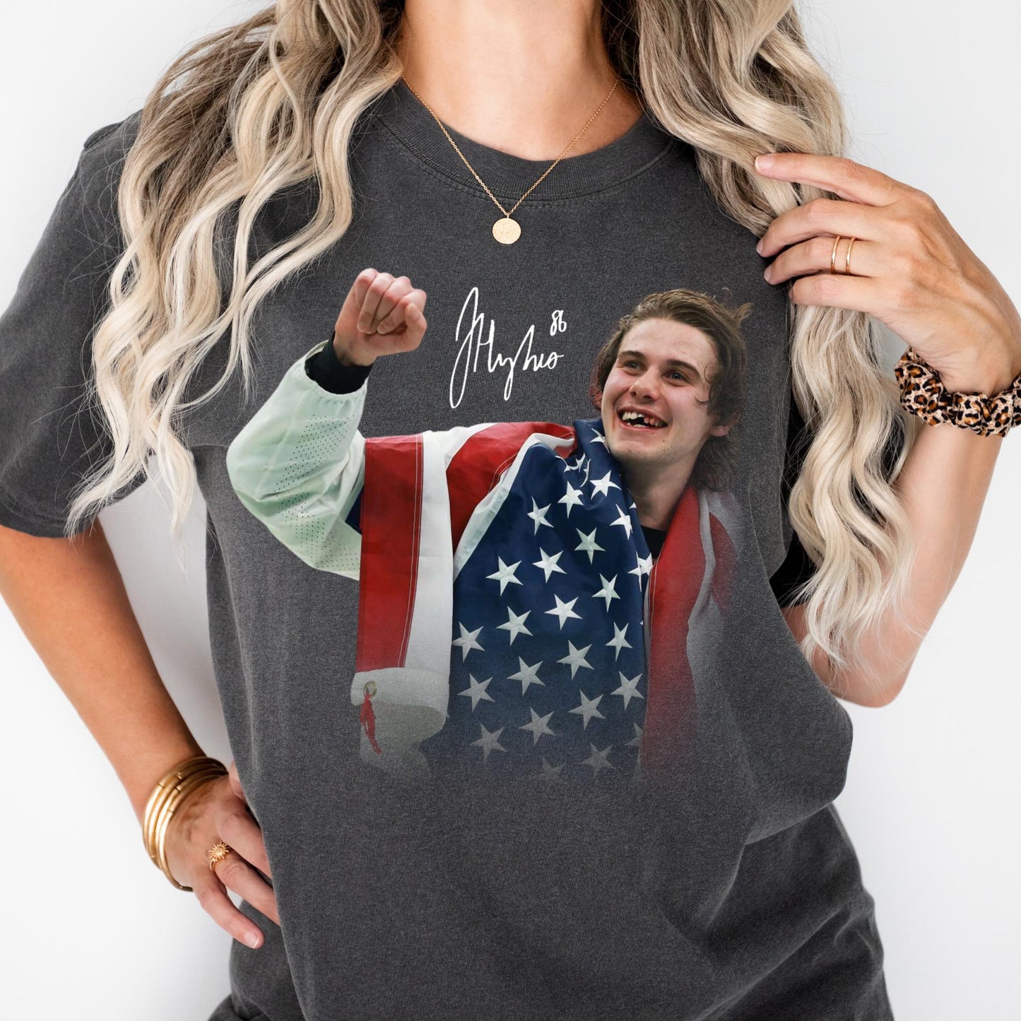 Comfort Colors® Jack Hughes USA Hockey T-Shirt, Men Hockey Tee Long Sleeve Shirts