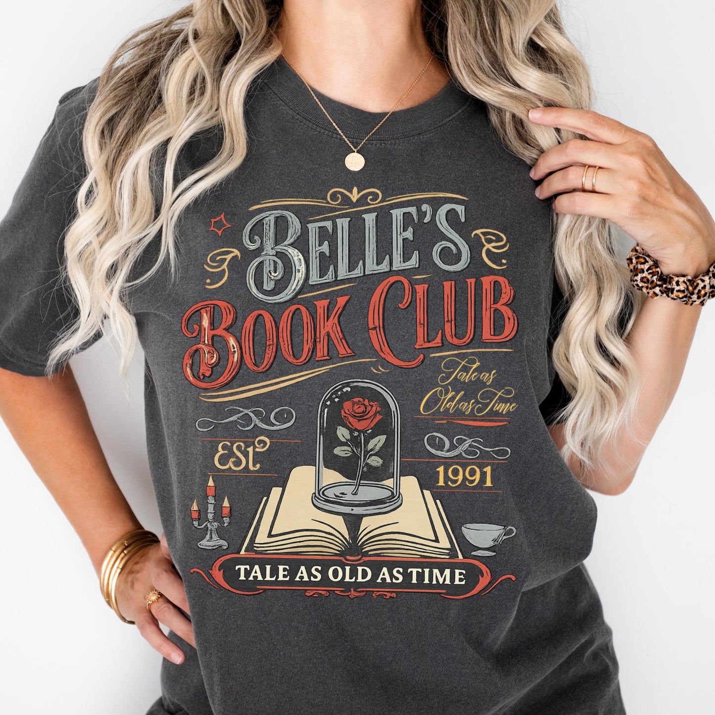 Disney Belle Book Club Shirt, Comfort Colors Bookish Tee, Vintage Style Reading Shirts For Women, Tale As Old As Time, Book Lover Gift