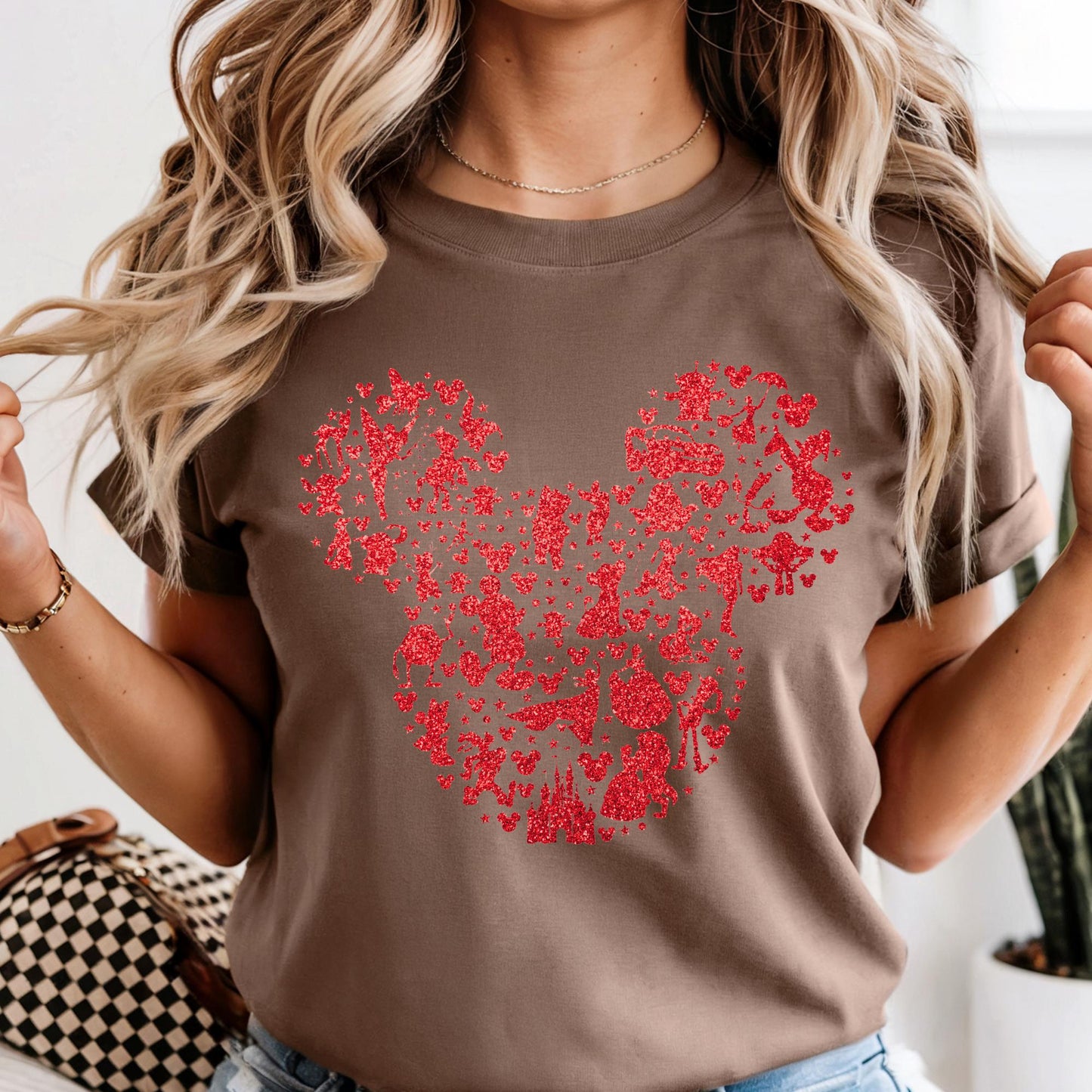 Disney Shirt, Glitter Look Mickey Mouse Silhouette Shirt, Disneyland Shirt, Disneyland Vacation T-Shirt, Family Disney Shirt