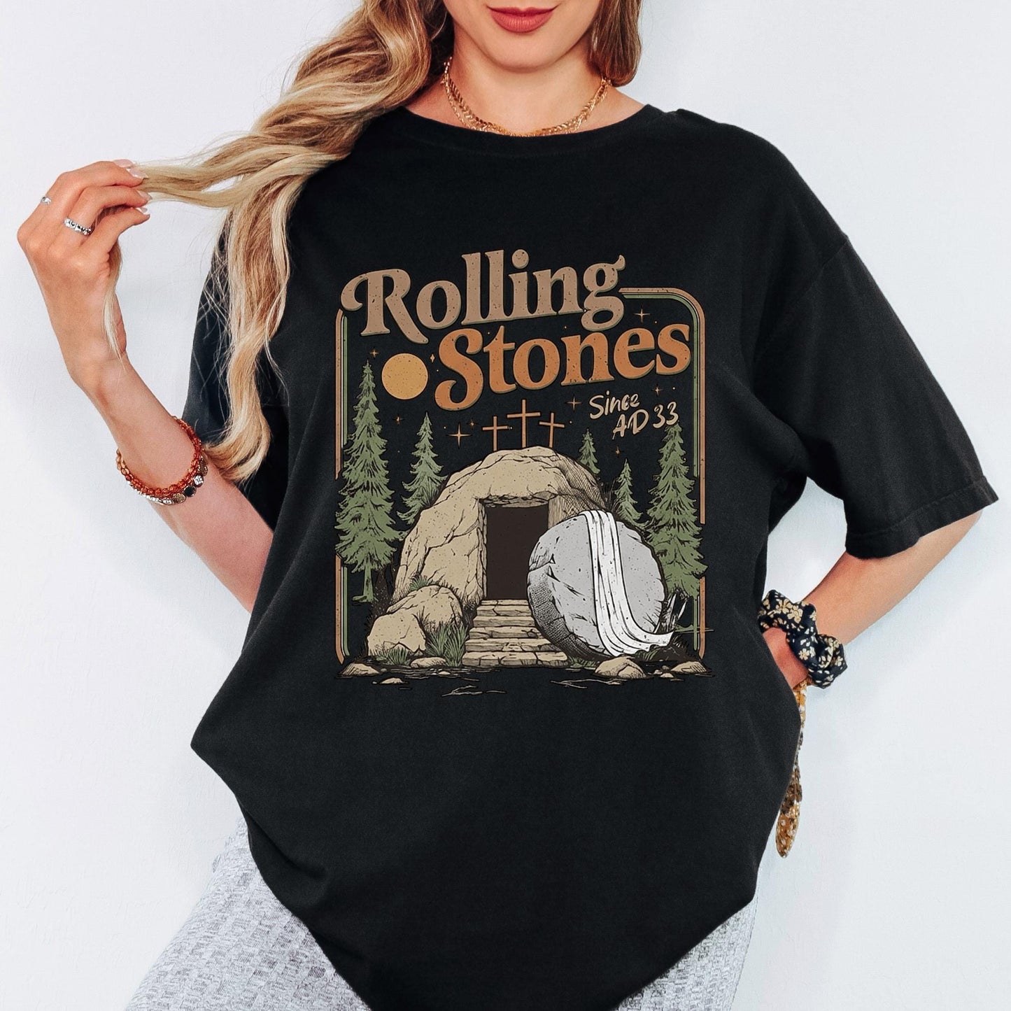 Rolling Stones Since AD 33 Comfort Colors® Shirt, Graphic Tee, Christian Easter Sunday Tshirt, Retro Aesthetic Oversized Faith Top